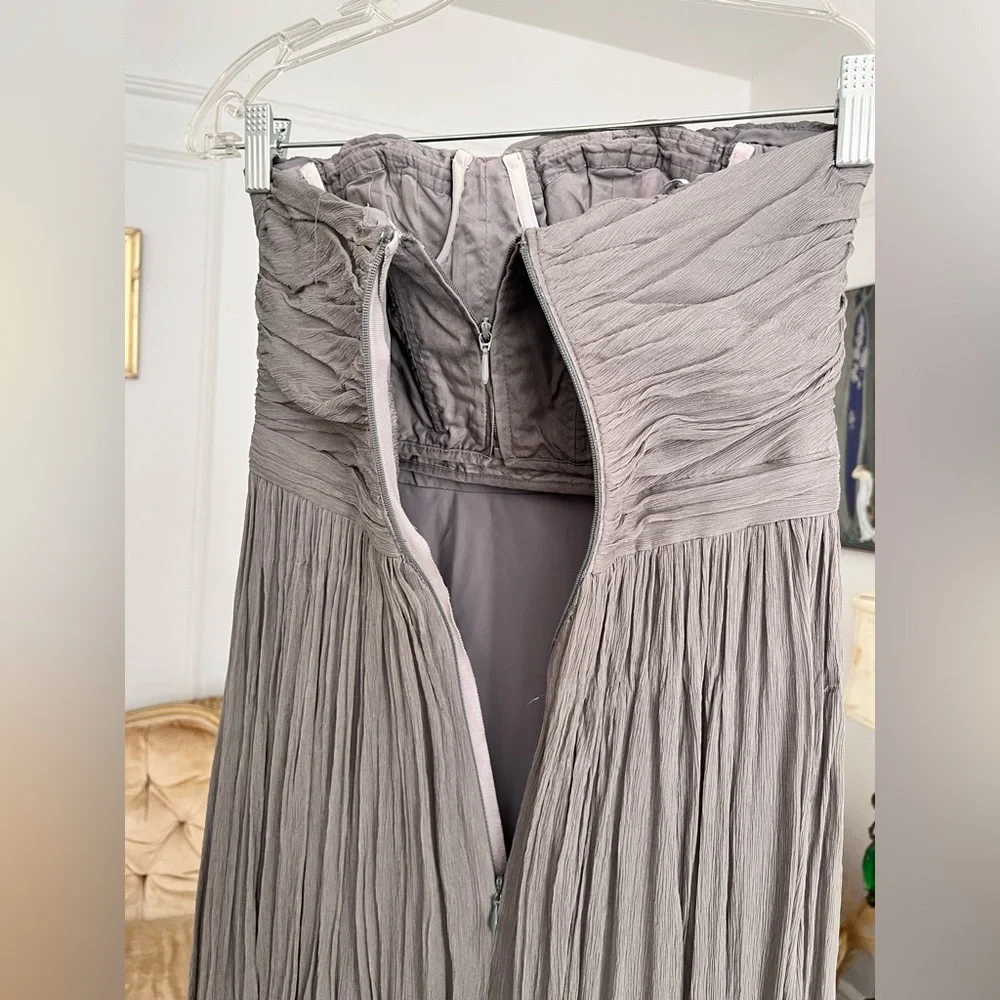 J Crew Arabelle Silk Gray Dress Xs 2P Strapless Formal Evening Gown Full Length